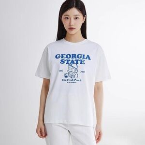 Korean White Georgia State Graphic T-Shirt